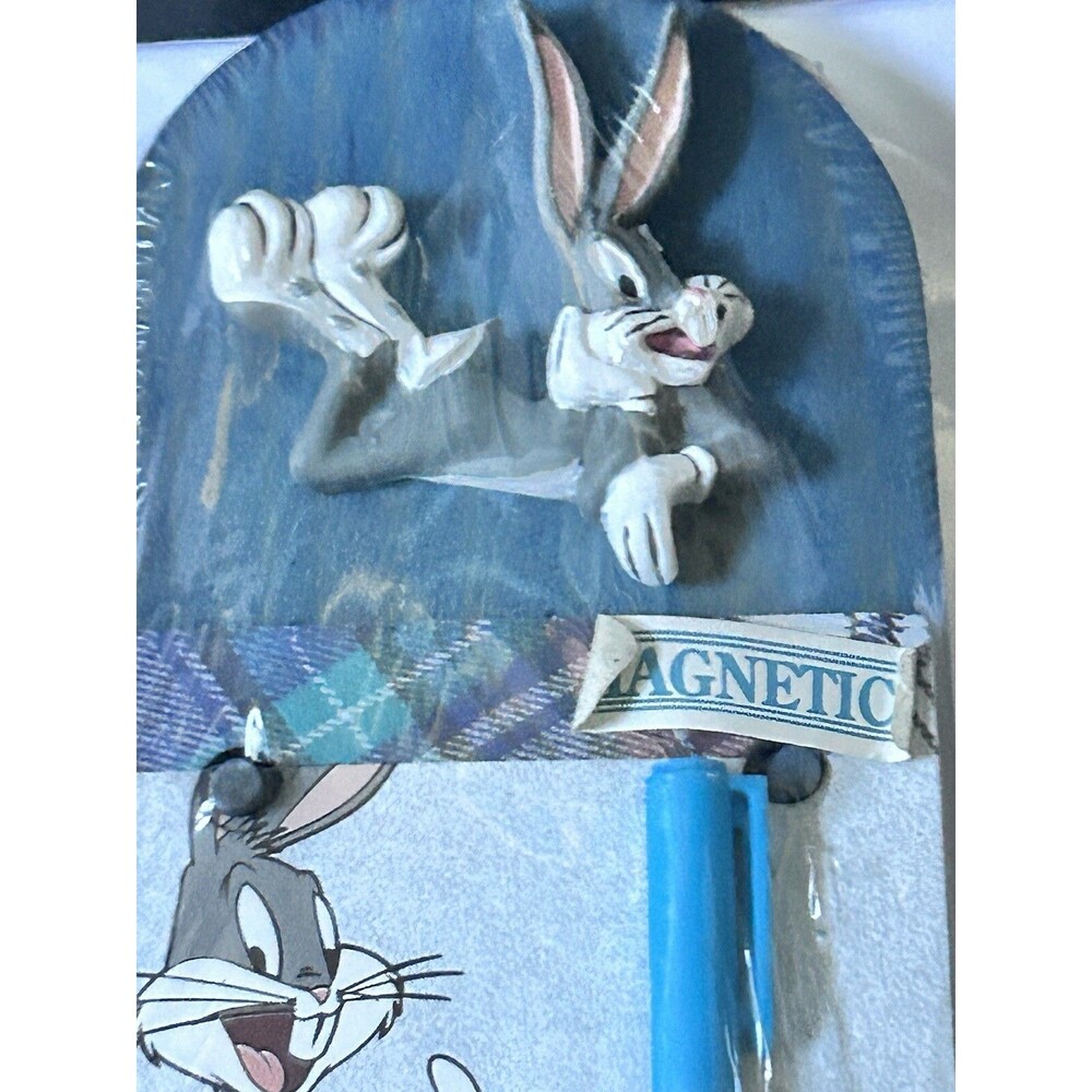 Vintage 1996 Looney Tunes Wooden Plaque Magnetic Note Pad Bugs Bunny Graphomania - Picture 5 of 14